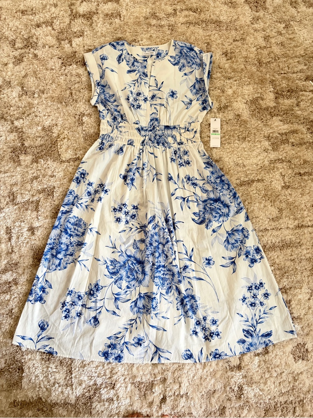 NWT Calvin Klein Women’s Size 8 Floral Shirred Waist Midi Dress